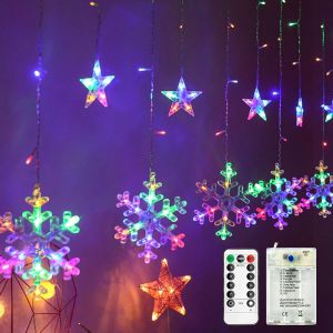 JGD-Guirlande lumineuse &agrave; 138 LED en forme de flocon de neige - Fonctionne avec piles - 2,5 m - 8 modes avec t&eacute;l&eacute;commande intelligente - Pour maison, No&euml;l, Halloween, f&ecirc;te de mariage - Neuf