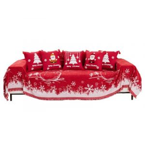 Housse De Canap&eacute; De No&euml;l 230 X 180 Cm, Protection De Canap&eacute; Style 3, Rouge, Polyester - Neuf
