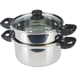 SUBZONAL-Axentia 220690 Cuiseur Vapeur &agrave; 2 Niveaux M&eacute;tal Argent 20 cm, 6 L - Neuf