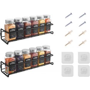 CAUC-Lot de 2 &eacute;tag&egrave;res &agrave; &eacute;pices murales sans per&ccedil;age - 29 x 8 x 6 cm - Noir - &Eacute;tag&egrave;re &agrave; &eacute;pices suspendue sans per&ccedil;age - Pour porte d'armoire de cuisine, &eacute;tag&egrave;re murale - Neuf