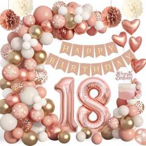 Ayuhr-Decoration Anniversaire Fille Femmes,Or Rose Décoration Anniversaire,Deco Anniversaire Femmes,Bannière Joyeux Anniversaire,Pompons Papier Pour Fille Femmes Déco Anniversaire De Fête - Neuf