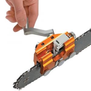 Affûteur de chaîne manuel portable pour tronçonneuse, modèle à came en aluminium anodisé, avec 3 têtes de meulage et système de verrouillage précis - Neuf