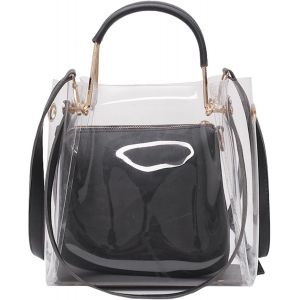 SJZG-Sac &Agrave; Main Transparent En Jelly, Sac &Agrave; Bandouli&egrave;re Femme Amovible, Sac &Agrave; Main De Type Cabas Avec Pochette S&eacute;par&eacute;e - Neuf