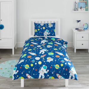 Sjzg-- Housse De Couette 140x200 Enfant - Motif Espace, Fus&eacute;es Et Plan&egrave;tes U2013 Parure De Lit Enfant R&eacute;versible Avec Taie D`Oreiller Pour Gar&ccedil;ons Et Filles - 1 Personne - Neuf