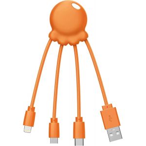 JGD-Octopus - C&acirc;ble Multi USB 4 en 1 en Forme de Pieuvre - Chargeur Universel en Plastique Recycl&eacute; - Prise USB-C, Lightning, USB-A, Micro USB pour Smartphone - Orange - Neuf