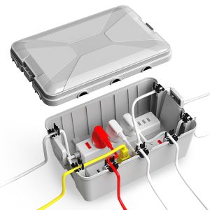 Bo&icirc;te &eacute;lectrique d'ext&eacute;rieur &eacute;tanche IP54, prot&egrave;ge les prises, prises, prises, minuterie, multiprises, &eacute;clairage de No&euml;l (gris, L : 32 x 21 x 13 cm) - Neuf