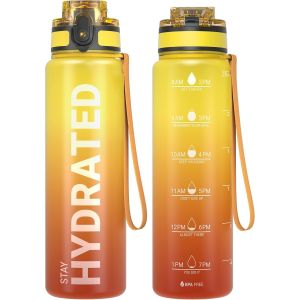 Bouteille D'eau,Gourde Sport 1l/500ml/750ml Avec Marqueur De Temps De Motivation,Sans Bpa,Étanche & ,Pour Sport,Camping (1 Bouteille).[B84] - Neuf