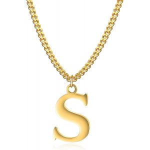 Collier Initial Plaqu&eacute; Or 14 Carats - Collier Pendentif Lettre Cha&icirc;ne Cubaine En Or Pour Hommes Et Femmes Collier Pendentif Lettre En Or Exquis - Neuf