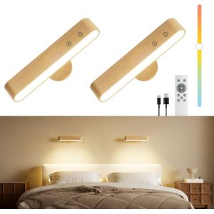 Subzonal-Applique Murale Rechargeable Avec Batterie 7500 Mah Pour Chambre &Agrave; Coucher, Applique Murale Sans Fil Avec T&eacute;l&eacute;commande Et Tactile, Rotation Magn&eacute;tique &Agrave; 360&deg;, 3 Couleurs &Agrave; Intensit&eacute; Variable - Neuf