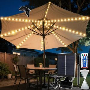 Lumières Solaires De Parapluie,Luce Solare Per Ombrellone,104 Led 8 Modes Solaire Lampes Pour Parasol,Avec Télécommande,Lampes Solaire Pour Parasol,Pour Extérieure Parasol Jardin Tentes - Neuf