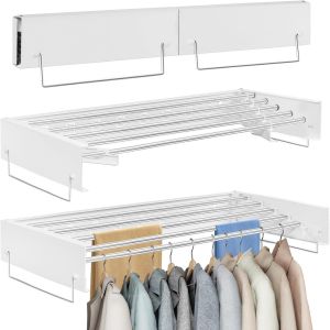 80CM &Eacute;tendoir &agrave; Linge Mural PliableS&eacute;choir &agrave; Linge Mural pour Int&eacute;rieur et Ext&eacute;rieurR&eacute;tractable Etendoir Linge avec 5 TigesEconomiseur d'Espace Design (Blanc) - Neuf