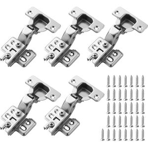 6 Pi&egrave;ces Charni&egrave;res Porte Placard, 110 Degr&eacute; Compl&egrave;tement Recouvrante Charniere et 36 Vis avec Amortisseur Int&eacute;gr&eacute; M&eacute;canisme de Fermeture Automatique Charni&egrave;re pour Armoires de Porte Cuisine - Neuf