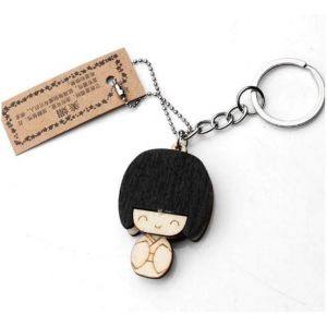 KAL-- Porte-Clés Japonais Kokeshi Mei Mei - Poupée Japonaise En Bois - Figurine Décoration Japonaise - Bijou De Sac - Avec Anneau & Chainette - Idée Cadeau Original Asie - Neuf