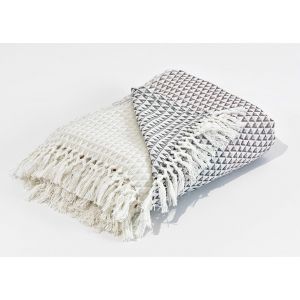 Couverture Dana Tartan, 150 X 200 Cm, Gris Mauve (Rose Poudr&eacute;) Blanc (Blanc), Imprim&eacute;e, Boh&egrave;me, Coton, Couverture Douce - Neuf