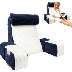 Ulteronixshop-Oreiller De Lecture Pour Lit, Coussin D'appui Dorsal R&eacute;glable Avec Accoudoirs Et Appui-T&ecirc;te, Adapt&eacute; &Agrave; La Lecture/Jeux/Relaxation/T&eacute;l&eacute;vision, Bleu & Blanc - Neuf