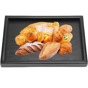 Checarzhn--No1-Plateau En Bois,Petit Plateau Cafe Rectangulaire Etroit Decoratif Plats, Plateau Rectangulaire De Service Rond Pour Restaurant Hôtel De Rectangulaire Avec Grande Manche Bois (36 * 27) - Neuf