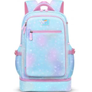 KALSC-Sac &Agrave; Dos 2 En 1 Pour Filles Avec Sac &Agrave; D&eacute;jeuner Isotherme,Sac &Agrave; Dos D'&Eacute;cole,Grande Capacit&eacute; Avec Compartiments Pour Filles,Enfants,&Eacute;tudiants,&Eacute;cole Primaire,Bleu - Neuf