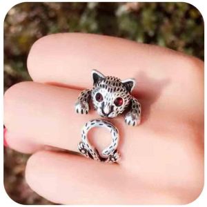 Kahfl-Bagues Léopard Rubis Vintage Bagues Léopard Argent Bagues Léopard Rouge Bagues Léopard Punk Bague Chat Ajustable Bijoux De Main Pour Femmes - Neuf
