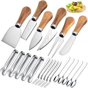 Oayew-Lot De 21 Accessoires Pour Planche &Agrave; Charcuterie, Couteau &Agrave; Fromage, Beurre Avec Poign&eacute;es En Bois, Mini Pinces De Service, Cuill&egrave;res, Fourchettes, Cure-Dents, Drapeaux Pour F&ecirc;te, Mariage, No&euml;l - Neuf