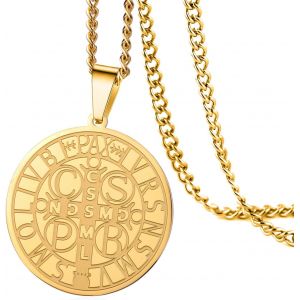 Kal-Collier M&eacute;daille Saint Beno&icirc;t Croix Catholique Chr&eacute;tienne Collier M&eacute;daille Sacramentelle Amulette Bijoux Religieux Exorcismes Cadeaux - Neuf