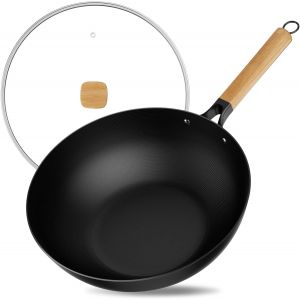 Jexnovashop-30cm Wok Antiadh&eacute;sif Avec Couvercle, Wok Induction Sans Rev&ecirc;tement Chimique Grande Capacit&eacute; Pour 3-5 Personnes Portions Alimentaires, Po&ecirc;les &Agrave; Frire Pour Les Cuisini&egrave;res &Egrave;lectriques Et &Agrave; - Neuf