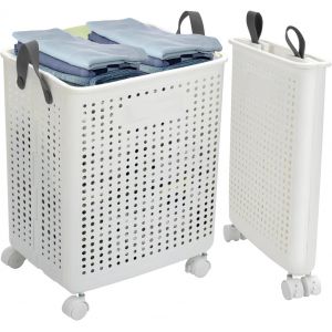 CHECARZHN--NO1-Panier À Linge Sur Roulettes, Chariot À Linge Imperméable De 42 L Avec Poignée, Panier De Rangement Rectangulaire Pour Vêtements Sales, Panier De Rangement Pour Chambre À Coucher, Salle De B - Neuf