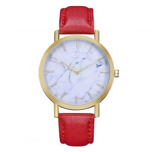 Montre-Bracelet A Quartz Zhoulianfa Unsiex Pour Couple, Cadran Marbre, Alliage Pu (Rouge) - Neuf