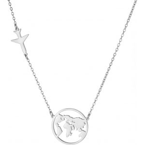 Kal-Collier Carte Du Monde En Acier Inoxydable Pendentif Carte Du Monde En Forme D'avion Pendentif Voyageur De La Terre Bijoux De Fin D'études Pour Femmes Hommes - Neuf