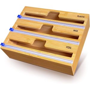 Kalanka-Distributeur Film Alimentaire, Distributeur Papier Aluminium En 100% Bambou &iquest; Distributeur D'organisateur D'emballage En Papier Parchemin En Aluminium Pour Tiroir De Cuisine (3 En 1) - Neuf
