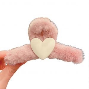 Peluche Hair Claw Clip Heart Large Barrette Non Slip Hair Clamps Ponytail Holder - Neuf