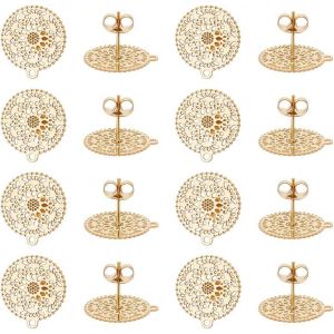 Kal-16 Pièce De Boucles D'oreilles À Tige En Filigrane Doré 304 Boucles D'oreilles Bohèmes Acier Inoxydable Boucles D'oreilles Creuses En Filigrane Avec Trou Composant De Boucle D'oreille - Neuf