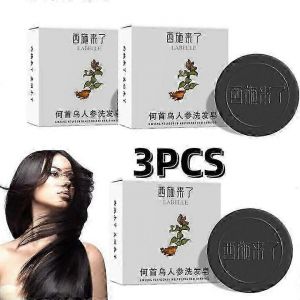 3pcs Couverture Grise Barre Shampooing Cheveux Assombrissant Polygonum Savon Pour Cheveux Gris Couverture - Neuf