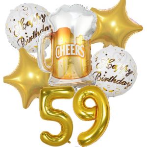 SJZG-Ballon 59 Ans Anniversaire Homme Femme, Decoration Anniversaire 59 Ans, Ballon Anniversaire 59 Ans Or, Ballon Bière Ballon Bouteille Verre À Vin Decoration Pour Anniversaire 59 Ans Femme Homme - Neuf