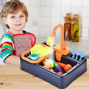 Lot de 19 jouets d'&eacute;vier de cuisine avec eau courante, cadeaux &eacute;ducatifs pour filles et gar&ccedil;ons, haute qualit&eacute; - Neuf