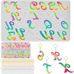 Kit De Moules En R&eacute;sine &Eacute;poxy En Silicone Avec 26 Lettres De L'alphabet Avec 52 Porte-Cl&eacute;s Pour Porte-Cl&eacute;s, Pendentifs, Poign&eacute;es De T&eacute;l&eacute;phone, Ornements - Neuf
