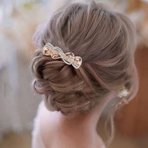 Lbgwp60-Pince Cheveux Strass Mariage N?Ud Cristal Doré Barrettes Cheveux Pierres Précieuses Cristal Accessoires Cheveux En Strass Pince À Tête Décorative Pour Femmes Et Filles (Champagne) - Neuf