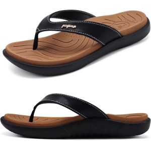 Utigh-Tongs Femme Mode Orthopédique Cuir Confortable Soutien Voûte Plantaire Tongue Legere Yoga Mat Été Plage Piscine Flip Flop Douche Antidérapante Caoutchouc Semell - Neuf