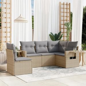 Prolenta Premium - Salon De Jardin Avec Coussins 5 Pcs Beige R&eacute;sine Tress&eacute;e - Neuf