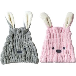 2 Pcs Bonnet Seche Cheveux Secs Serviette De S&egrave;che Cheveuxs Microfibres Turban Avec Oreilles De Lapin Cheveux &Agrave; S&eacute;chage Rapide Bonnet De Bain &Agrave; S&eacute;chage Rapide Super Absorbante Pour Femmes - Neuf