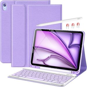 Coque Clavier pour iPad Air 11'' M2&M3 2024&2025 Air 5 2022/Air 4 2020 10.9"", &Eacute;tui pour Pro 11 1&egrave;me 2018 avec Pen Holder, Housse avec Magn&eacute;tique sans Fil Clavier AZERTY Fran&ccedil;ais(Pourpre) - Neuf