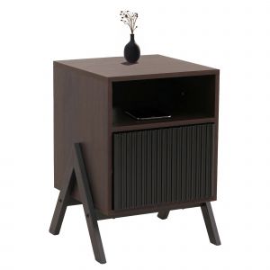 Table de chevet HWC-O40, commode, table d'appoint, armoire, tiroir, MDF, m&eacute;tal, m&eacute;lamine, 59 x 40 x 40 cmaspect noyer - Neuf