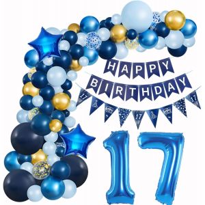 KALANKA-Arche Ballon Bleu 17 Ans Décorations Anniversaire de Fête,Guirlande Ballons Bleu Decoration Anniversaire 17 ans garcon Décorations Anniversaire,17 Ballon Anniversaire Bleu deco 17 ans garcon - Neuf