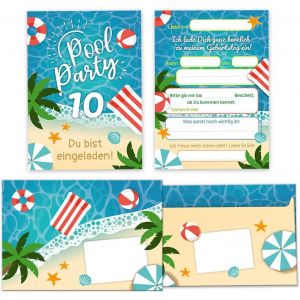 KALANKA-Lot de 12 cartes d'invitation avec 12 enveloppes pour 10e anniversaire d'enfant piscine natation garçons filles invitation dixième anniversaire - Neuf