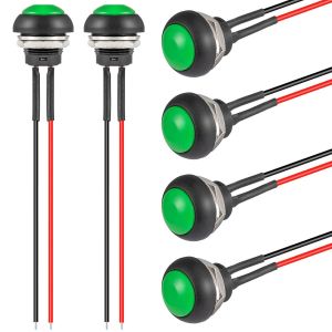 Bouton Poussoir 12Mm Etanche Interrupteur Vert Mini Rond Réinitialisation Push Boutons On Off Micro Momentané Electronique Commutateurs Avec Fil (6 Pièces) - Neuf