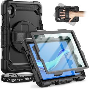 &Eacute;tui Pour Lenovo Tab M8, Protection Int&eacute;grale Antichoc, Avec Film De Protection D'&eacute;cran, Support Rotatif &Agrave; 360 &deg;, Dragonne Et Porte-Crayon Pour Lenovo Tab M8, Noir - Neuf