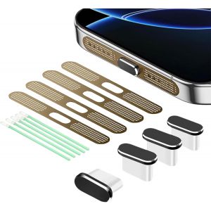 8er-Pack Bouchon Anti-poussi&egrave;re USB-C,Couverture de Port de Chargement Type-C,r&eacute;seau de Haut-Parleur,Protection adh&eacute;sive Contre la poussi&egrave;re,pour iPhone 16/iPhone 15,Titane Naturel - Neuf