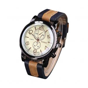Montre A Quartz Tendance Pour Homme, Bracelet En Cuir Pu, Style Decontracte, Cadran Numerique (Bleu Et Blanc) - Neuf