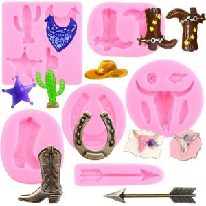 Kalanka-Lot De 6 Moules En Silicone En Forme De T&ecirc;te De Taureau, Fl&egrave;che, Bottes De Cowboy, Fer &Agrave; Cheval, Sabot De Cheval, Chocolat, Cactus, &Eacute;toile En Forme De Chaussure Pour D&eacute;coration De G&acirc;teaux,-Kalanka - Neuf