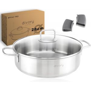 Subzonal-Sauteuse Inox 28cm &iquest; Po&ecirc;le Haute Non Rev&ecirc;tue Sans Ptfe/Pfoa, Avec Couvercle, Pour Induction & Four, Casserole Profonde (Pura, 28cm) - Neuf