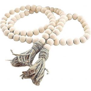 58 pouces guirlande de perles en bois avec pompon,ferme rustique prière boho perles en bois pour plateau étagé table basse manteau décor (1 paquet) - Neuf